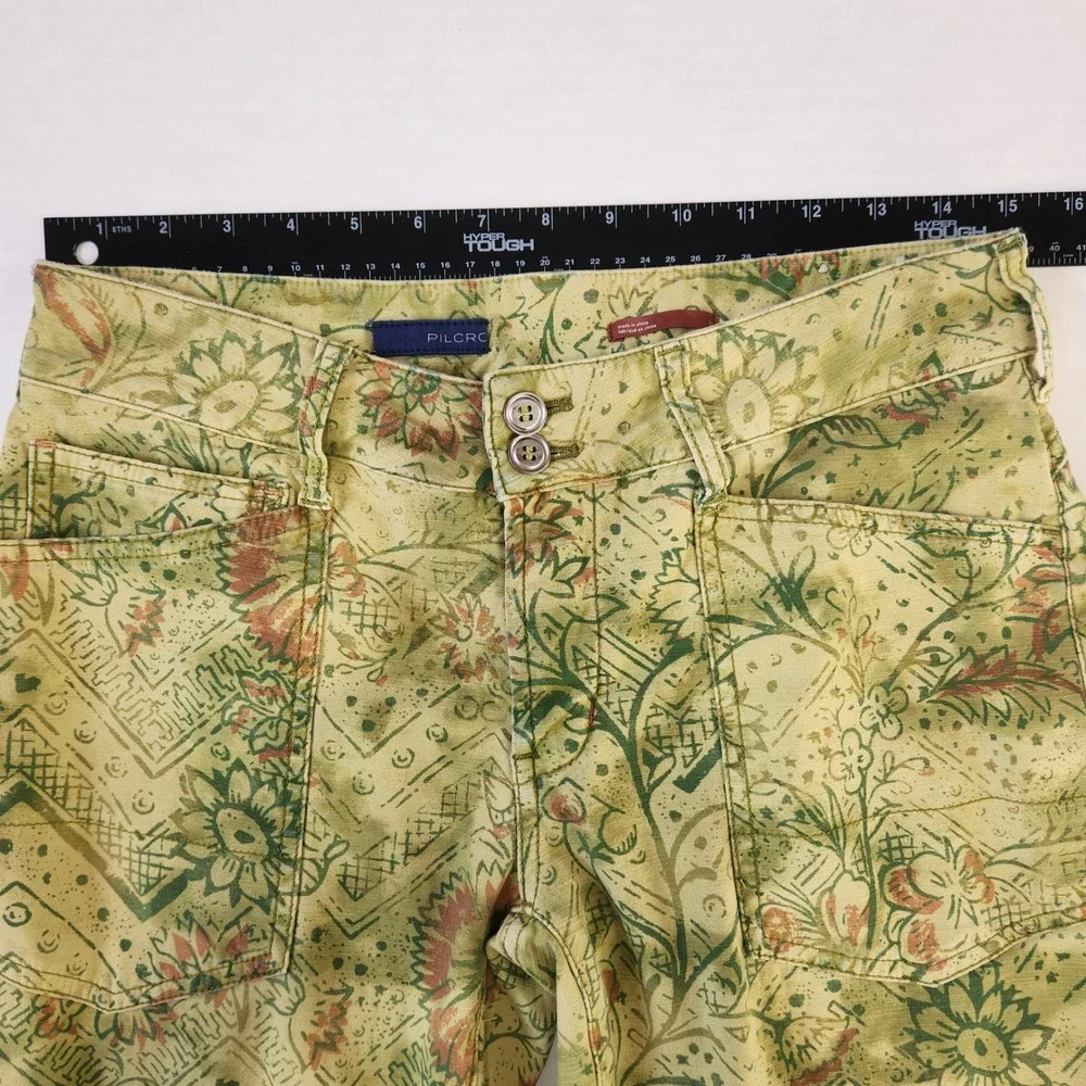 PILCRO The Wanderer Women's Size 27 Floral Print‎ Pants Boho Style Yellow Green
